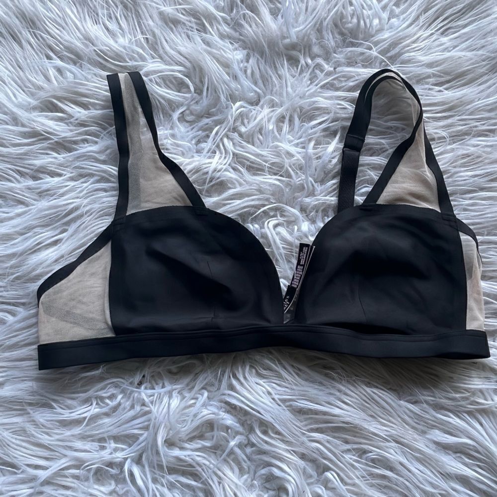 Victoria’s Secret Black and Nude/Sheer Mesh Paneled Triangle Unlined Bralette
